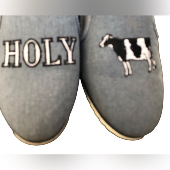 Bar lll Holy Cow Embroidered Canvas Slip On Flat Shoe Sz.8 Canvas Steel Blue - Picture 2 of 6